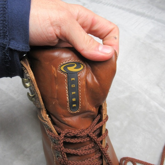 Roper Mens 11 Boots Brown Leather Rain Rugged Work Lace‎ Up Horseshoe Calf Hike - Picture 13 of 15